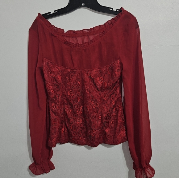 Scarlett Darkness whimsigoth lace top with mesh sleeves. Size S - Picture 2 of 6